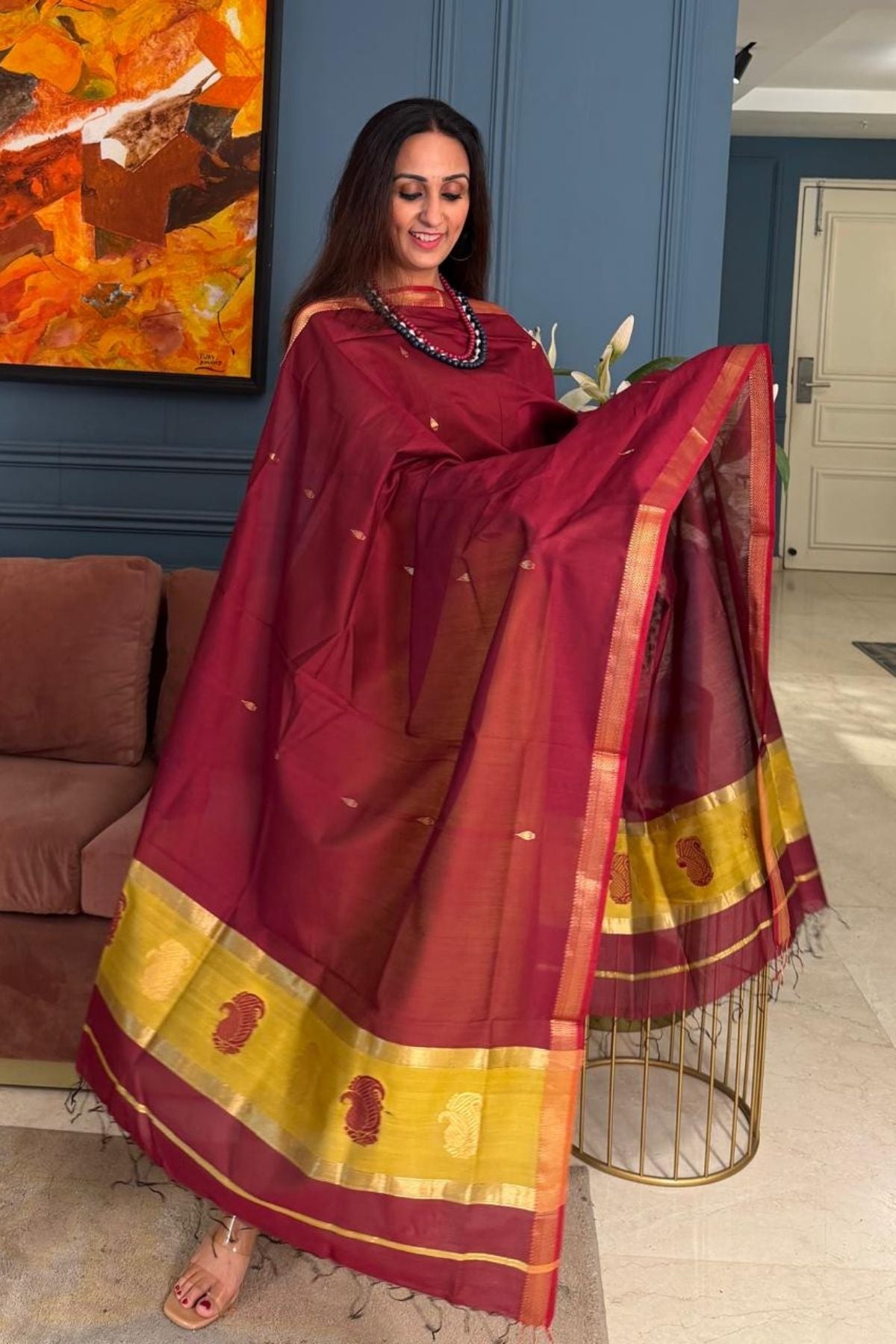 Maheshwari handloom silk by cotton kurta dupatta set